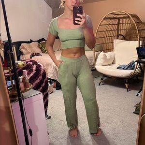 Princess Polly Green Ribbed Two-Piece Set